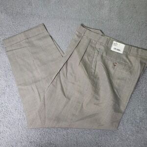 Austin Reed Mens 36x30 Pleated Dress Pants Tan Micro Check Cuffed Wool Blend